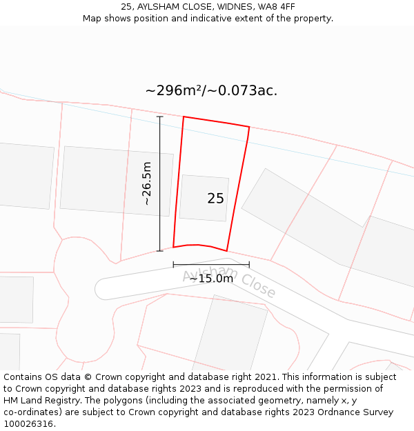 25, AYLSHAM CLOSE, WIDNES, WA8 4FF: Plot and title map
