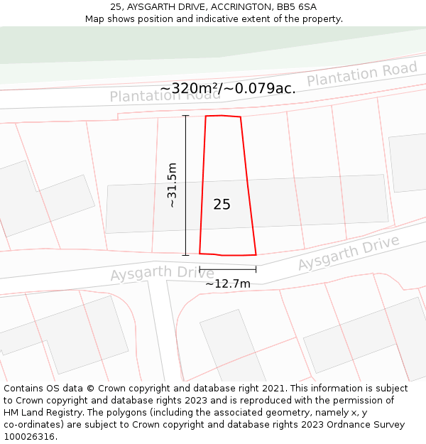 25, AYSGARTH DRIVE, ACCRINGTON, BB5 6SA: Plot and title map