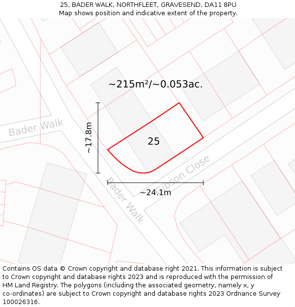 25, BADER WALK, NORTHFLEET, GRAVESEND, DA11 8PU: Plot and title map