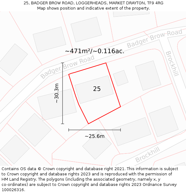 25, BADGER BROW ROAD, LOGGERHEADS, MARKET DRAYTON, TF9 4RG: Plot and title map