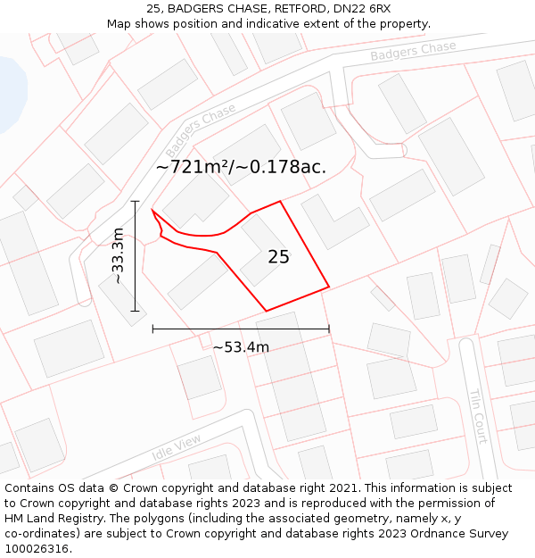 25, BADGERS CHASE, RETFORD, DN22 6RX: Plot and title map