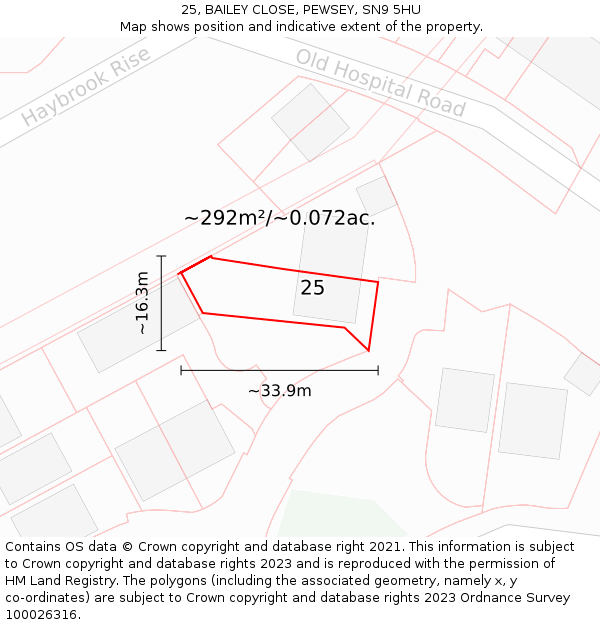 25, BAILEY CLOSE, PEWSEY, SN9 5HU: Plot and title map
