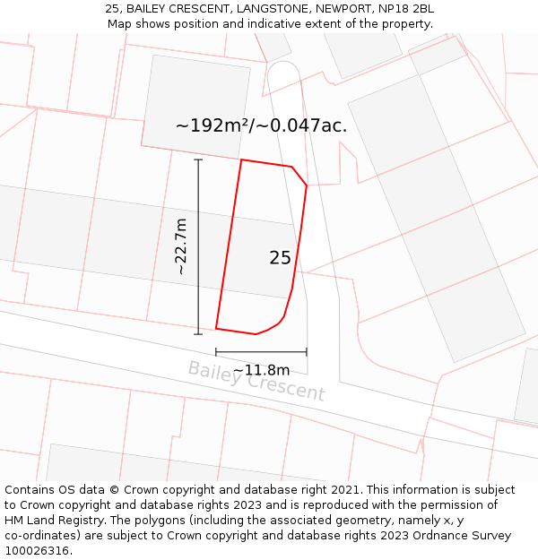 25, BAILEY CRESCENT, LANGSTONE, NEWPORT, NP18 2BL: Plot and title map