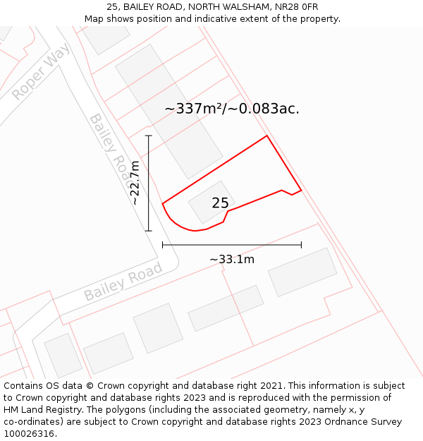 25, BAILEY ROAD, NORTH WALSHAM, NR28 0FR: Plot and title map
