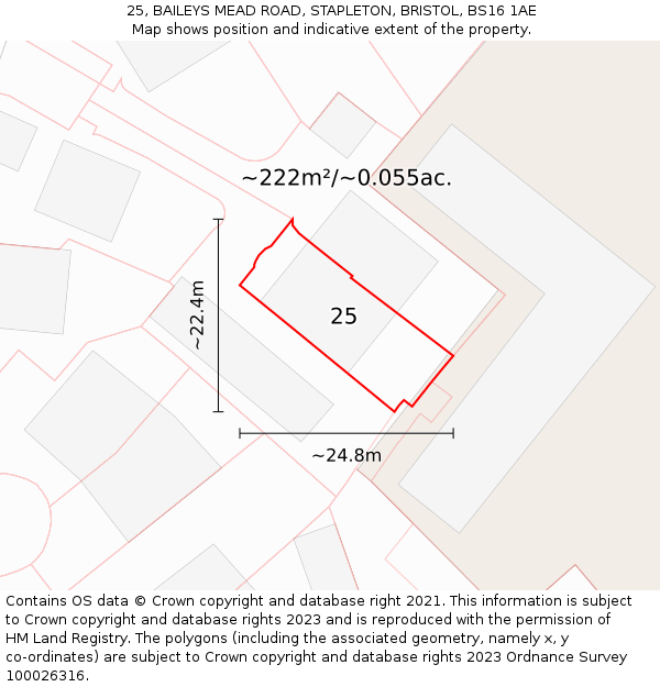 25, BAILEYS MEAD ROAD, STAPLETON, BRISTOL, BS16 1AE: Plot and title map