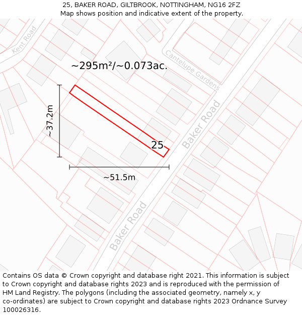 25, BAKER ROAD, GILTBROOK, NOTTINGHAM, NG16 2FZ: Plot and title map