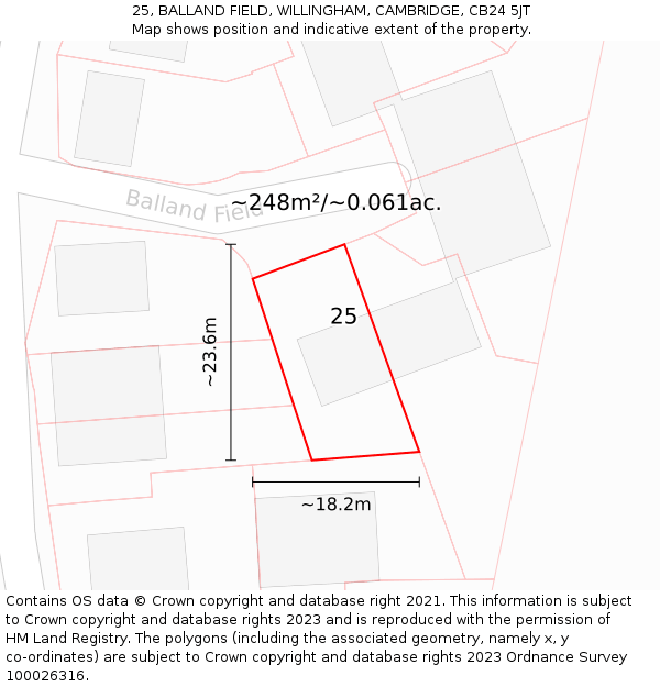 25, BALLAND FIELD, WILLINGHAM, CAMBRIDGE, CB24 5JT: Plot and title map
