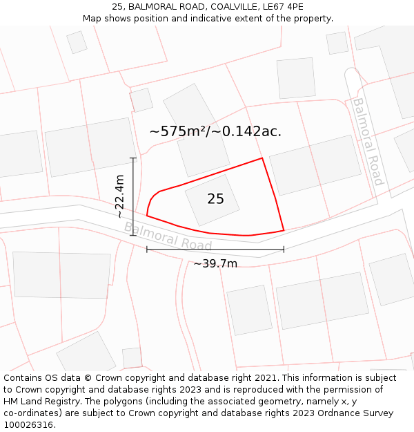25, BALMORAL ROAD, COALVILLE, LE67 4PE: Plot and title map