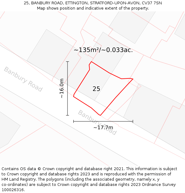 25, BANBURY ROAD, ETTINGTON, STRATFORD-UPON-AVON, CV37 7SN: Plot and title map