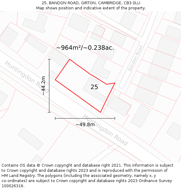25, BANDON ROAD, GIRTON, CAMBRIDGE, CB3 0LU: Plot and title map