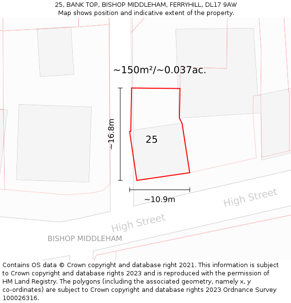 25, BANK TOP, BISHOP MIDDLEHAM, FERRYHILL, DL17 9AW: Plot and title map