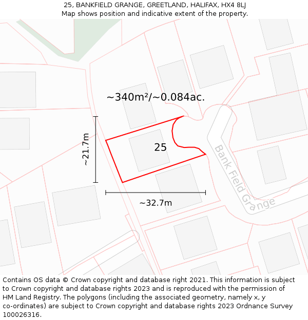 25, BANKFIELD GRANGE, GREETLAND, HALIFAX, HX4 8LJ: Plot and title map