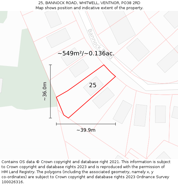 25, BANNOCK ROAD, WHITWELL, VENTNOR, PO38 2RD: Plot and title map