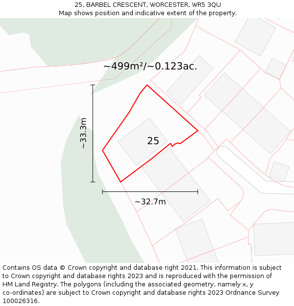 25, BARBEL CRESCENT, WORCESTER, WR5 3QU: Plot and title map