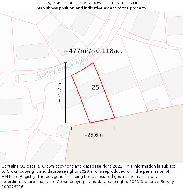 25, BARLEY BROOK MEADOW, BOLTON, BL1 7HP: Plot and title map
