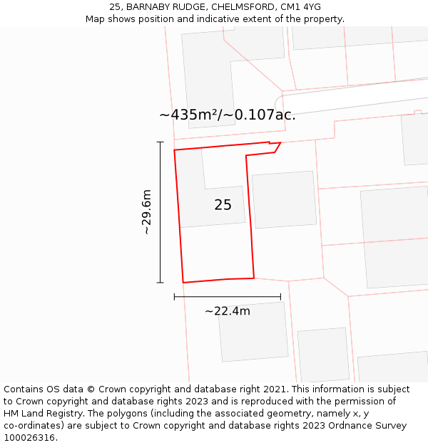 25, BARNABY RUDGE, CHELMSFORD, CM1 4YG: Plot and title map