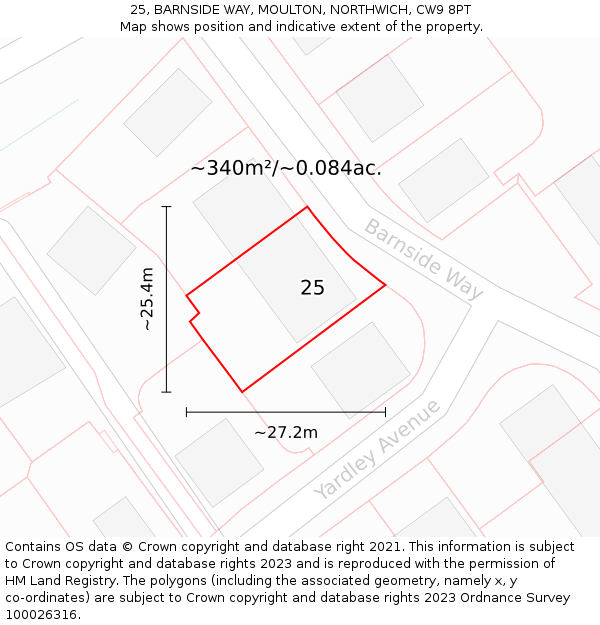 25, BARNSIDE WAY, MOULTON, NORTHWICH, CW9 8PT: Plot and title map