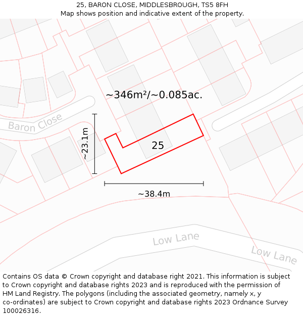 25, BARON CLOSE, MIDDLESBROUGH, TS5 8FH: Plot and title map