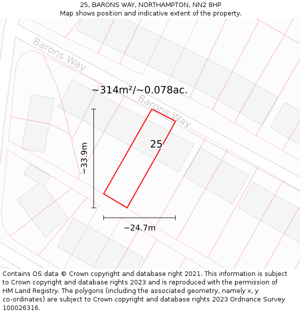 25, BARONS WAY, NORTHAMPTON, NN2 8HP: Plot and title map