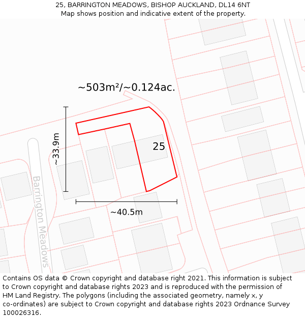 25, BARRINGTON MEADOWS, BISHOP AUCKLAND, DL14 6NT: Plot and title map