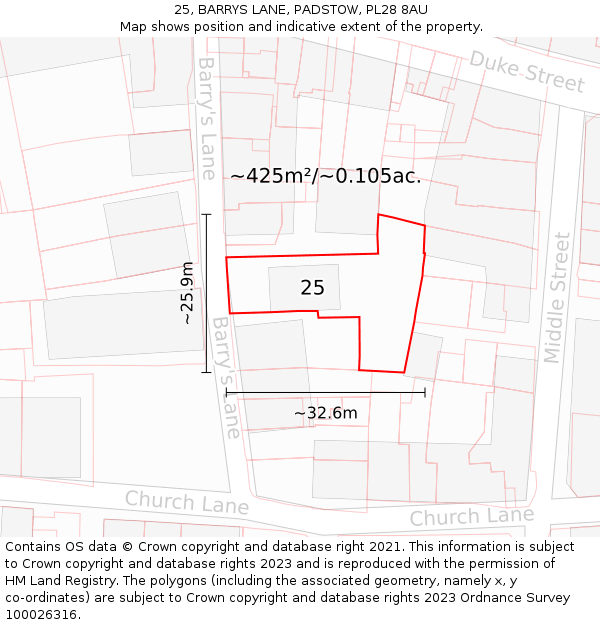25, BARRYS LANE, PADSTOW, PL28 8AU: Plot and title map