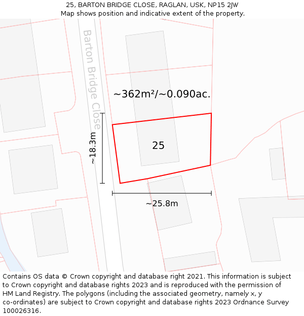25, BARTON BRIDGE CLOSE, RAGLAN, USK, NP15 2JW: Plot and title map