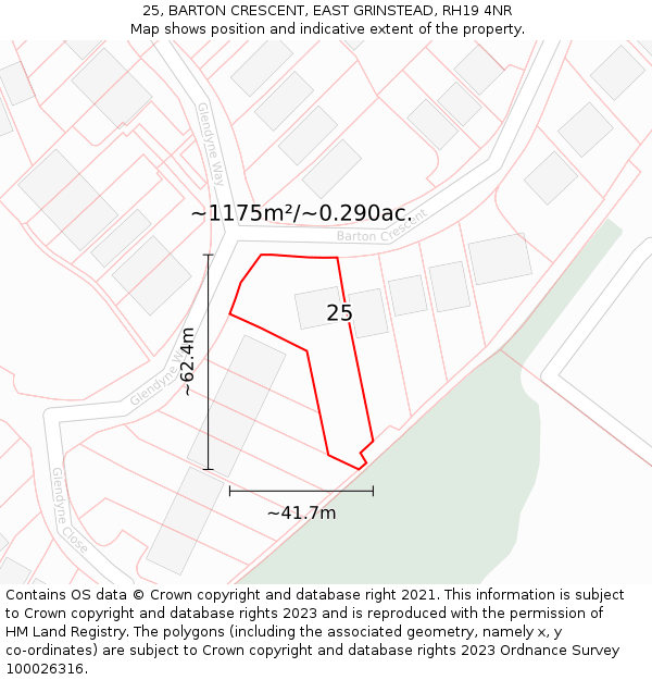 25, BARTON CRESCENT, EAST GRINSTEAD, RH19 4NR: Plot and title map