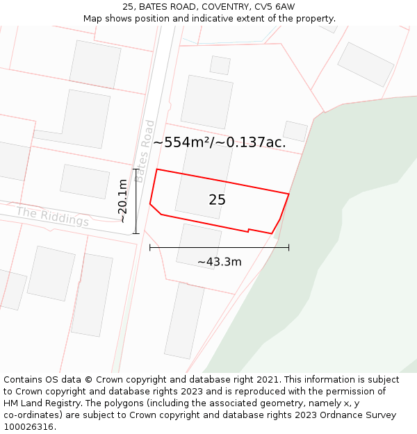 25, BATES ROAD, COVENTRY, CV5 6AW: Plot and title map