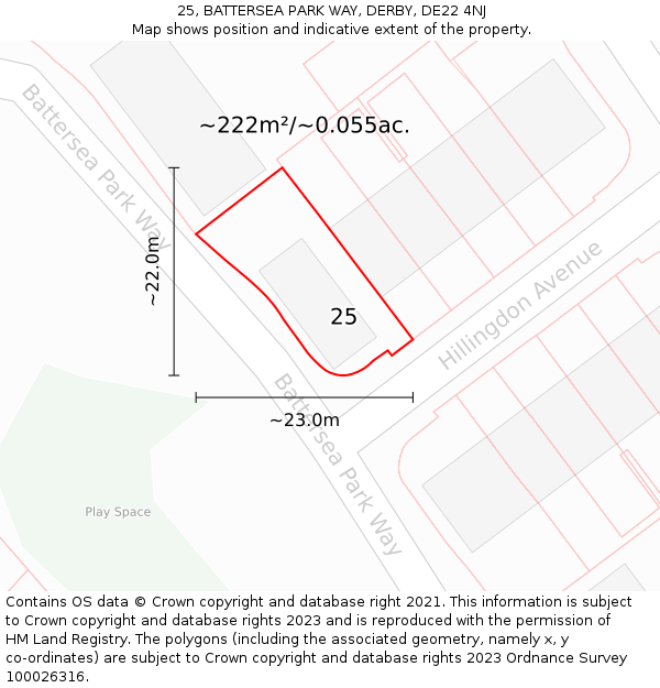 25, BATTERSEA PARK WAY, DERBY, DE22 4NJ: Plot and title map