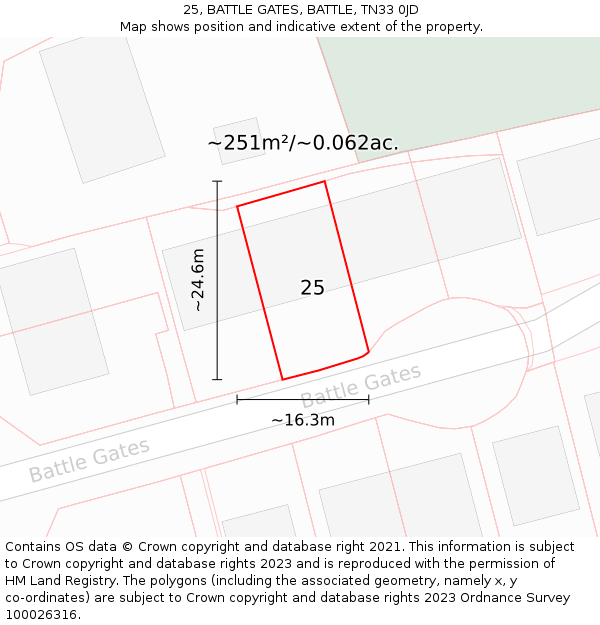 25, BATTLE GATES, BATTLE, TN33 0JD: Plot and title map