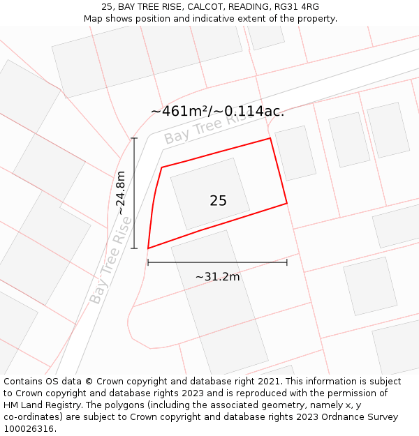 25, BAY TREE RISE, CALCOT, READING, RG31 4RG: Plot and title map