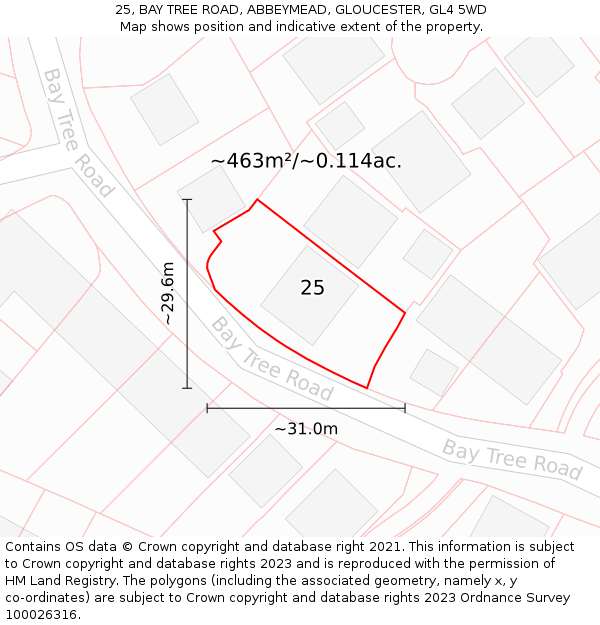 25, BAY TREE ROAD, ABBEYMEAD, GLOUCESTER, GL4 5WD: Plot and title map