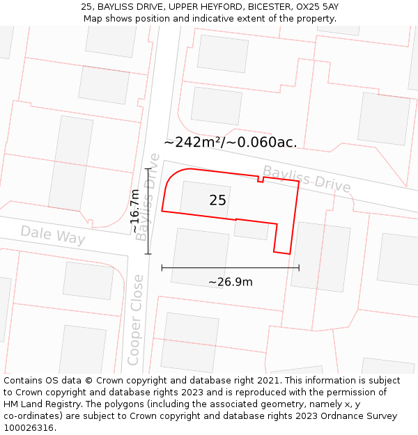 25, BAYLISS DRIVE, UPPER HEYFORD, BICESTER, OX25 5AY: Plot and title map