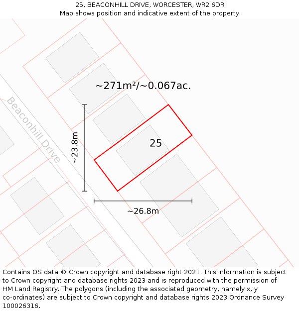 25, BEACONHILL DRIVE, WORCESTER, WR2 6DR: Plot and title map