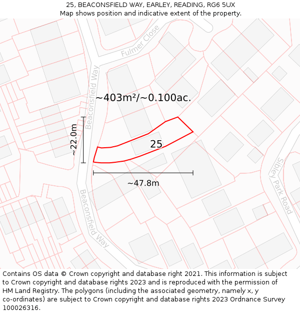 25, BEACONSFIELD WAY, EARLEY, READING, RG6 5UX: Plot and title map