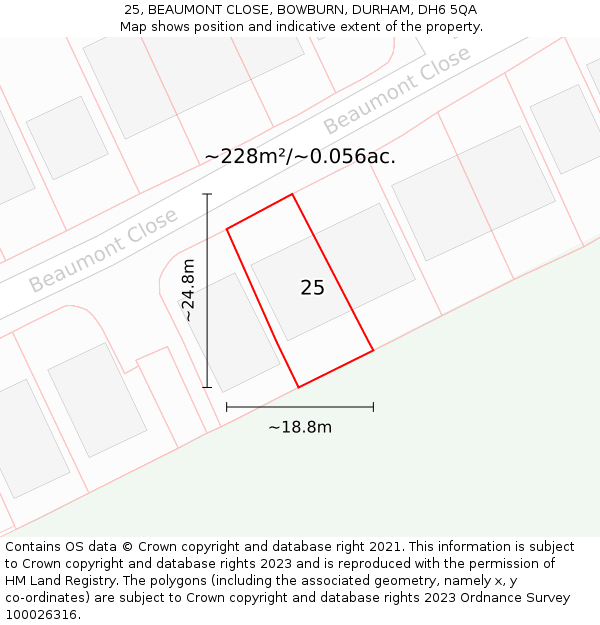 25, BEAUMONT CLOSE, BOWBURN, DURHAM, DH6 5QA: Plot and title map