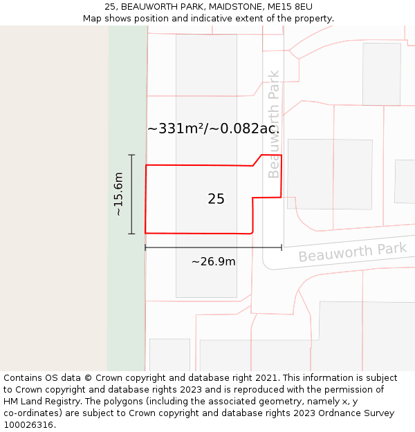 25, BEAUWORTH PARK, MAIDSTONE, ME15 8EU: Plot and title map