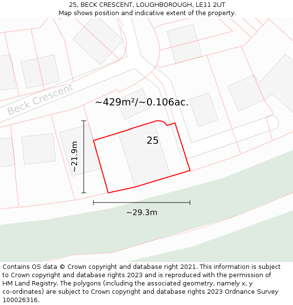 25, BECK CRESCENT, LOUGHBOROUGH, LE11 2UT: Plot and title map