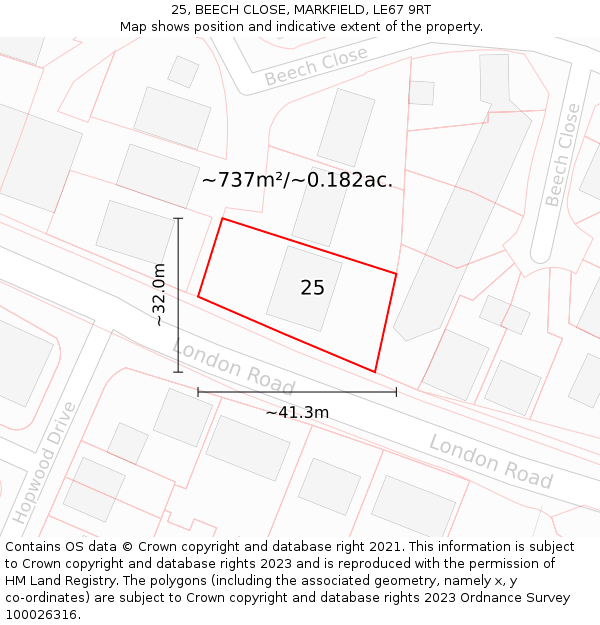 25, BEECH CLOSE, MARKFIELD, LE67 9RT: Plot and title map
