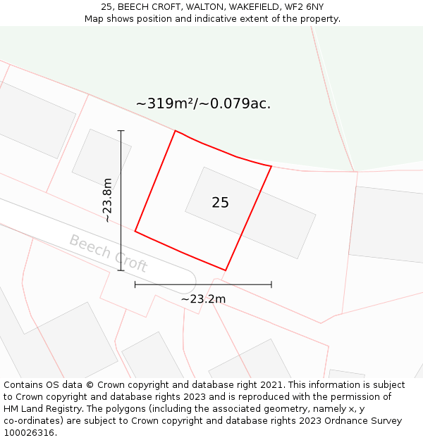 25, BEECH CROFT, WALTON, WAKEFIELD, WF2 6NY: Plot and title map