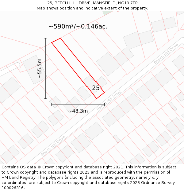 25, BEECH HILL DRIVE, MANSFIELD, NG19 7EP: Plot and title map