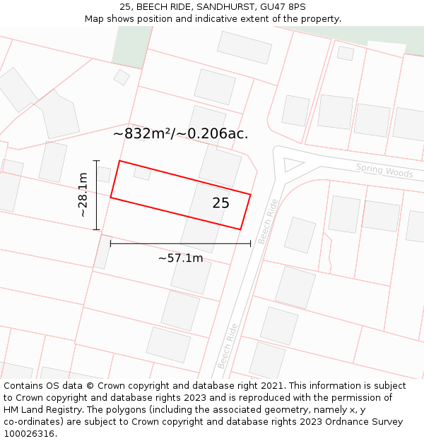 25, BEECH RIDE, SANDHURST, GU47 8PS: Plot and title map