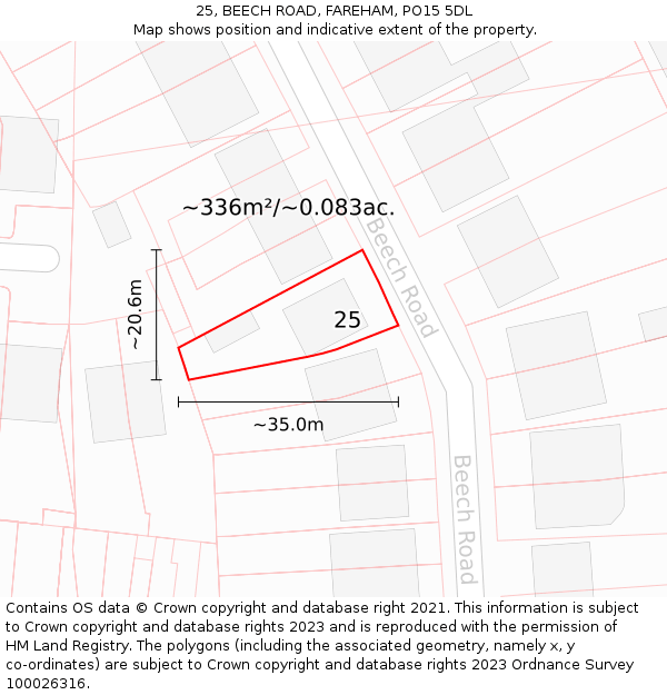 25, BEECH ROAD, FAREHAM, PO15 5DL: Plot and title map