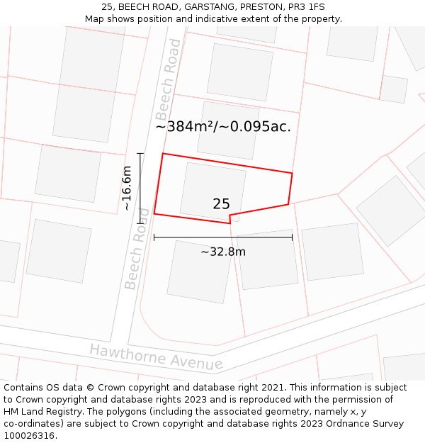25, BEECH ROAD, GARSTANG, PRESTON, PR3 1FS: Plot and title map