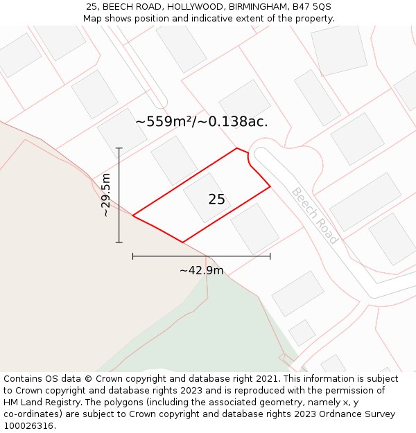 25, BEECH ROAD, HOLLYWOOD, BIRMINGHAM, B47 5QS: Plot and title map