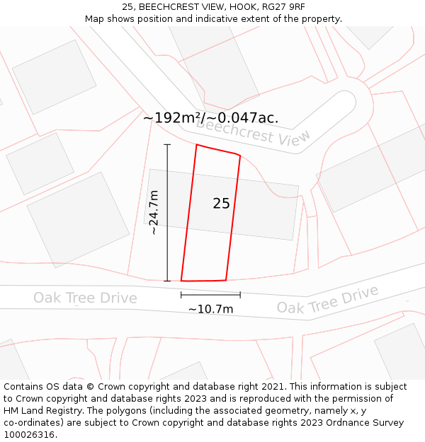 25, BEECHCREST VIEW, HOOK, RG27 9RF: Plot and title map