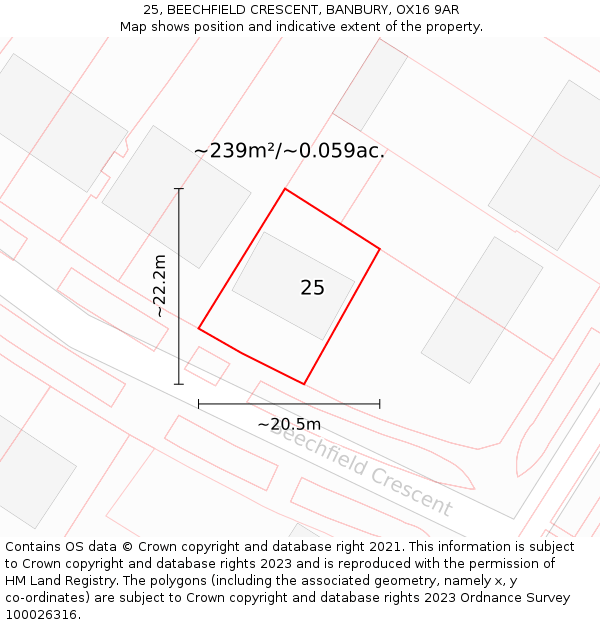 25, BEECHFIELD CRESCENT, BANBURY, OX16 9AR: Plot and title map