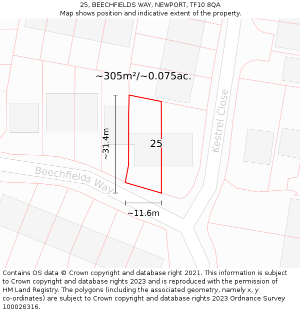 25, BEECHFIELDS WAY, NEWPORT, TF10 8QA: Plot and title map