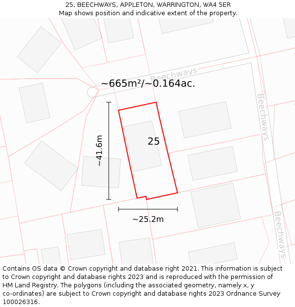25, BEECHWAYS, APPLETON, WARRINGTON, WA4 5ER: Plot and title map