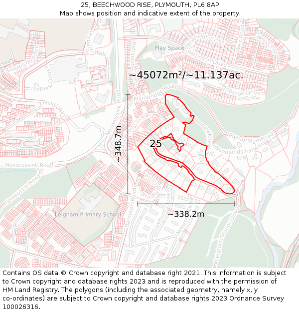 25, BEECHWOOD RISE, PLYMOUTH, PL6 8AP: Plot and title map
